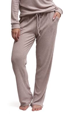 Hello Mello Gray CuddleBlend Rib Knit Wide-Leg Lounge Pants