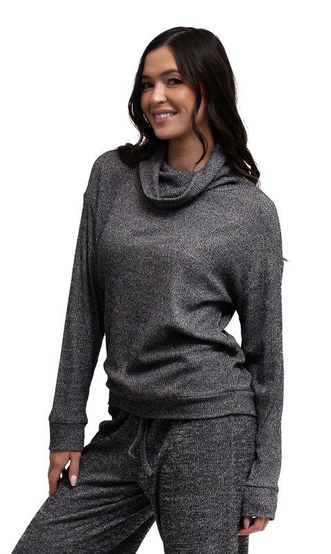 CUDDLEBLEND COWL NECK TOP BLACK