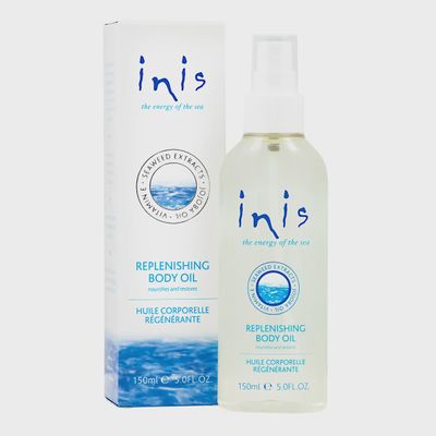 INIS Replenishing Body Oil 5 fl. oz. bottle displayed against a neutral background in studio lighting