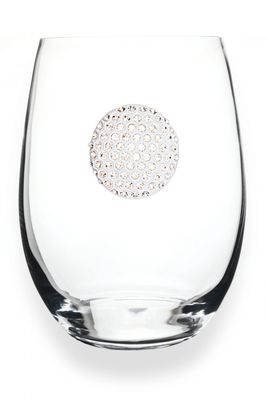 Golf ball stemless wine glass isolated on white background, clear glass with embossed golf ball design