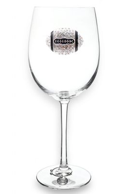 Clear stemmed wine glass with football-shaped bowl on white background, studio lighting