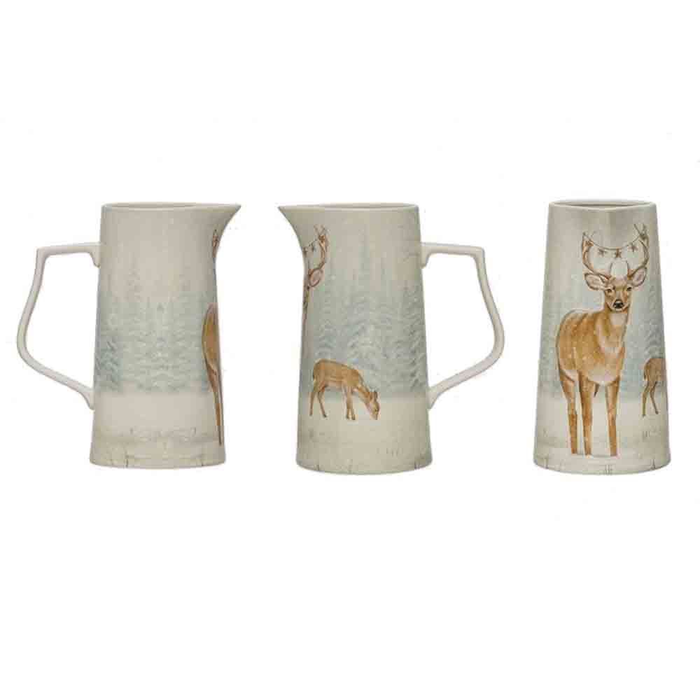 Stoneware Pitcher with Deer, Multi Color
