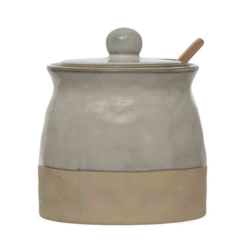 Sugar Pot with Lid and Wood Spoon