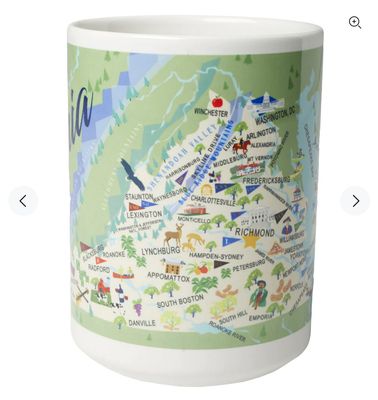 Galleyware Virginia Scenic ceramic mug in 15-ounce capacity, featuring scenic illustration on cream-colored surface, studio shot on white background
