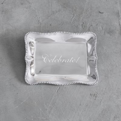 Pearl rectangular tray by Beatriz Ball with engraved Celebrate text, displayed on neutral background