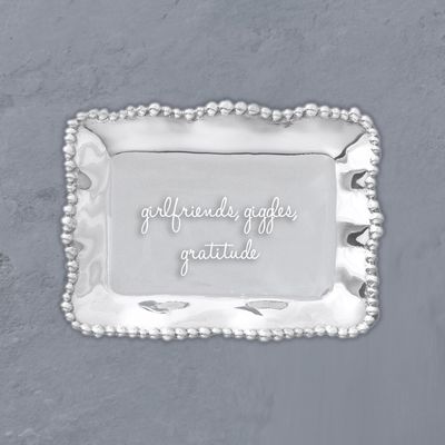 Beatriz Ball engraved tray with Girlfriends Giggles Gratitude text design, isolated on white background
