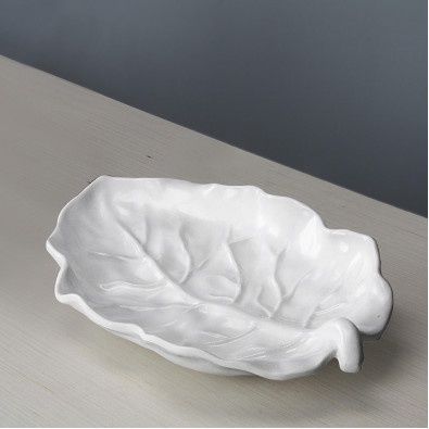 Beatriz Ball Vida large leaf-shaped serving platter in polished metallic finish, centered on white background