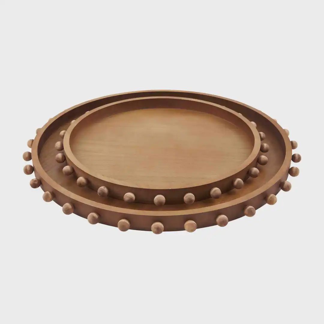 Wood Beaded Tray Set