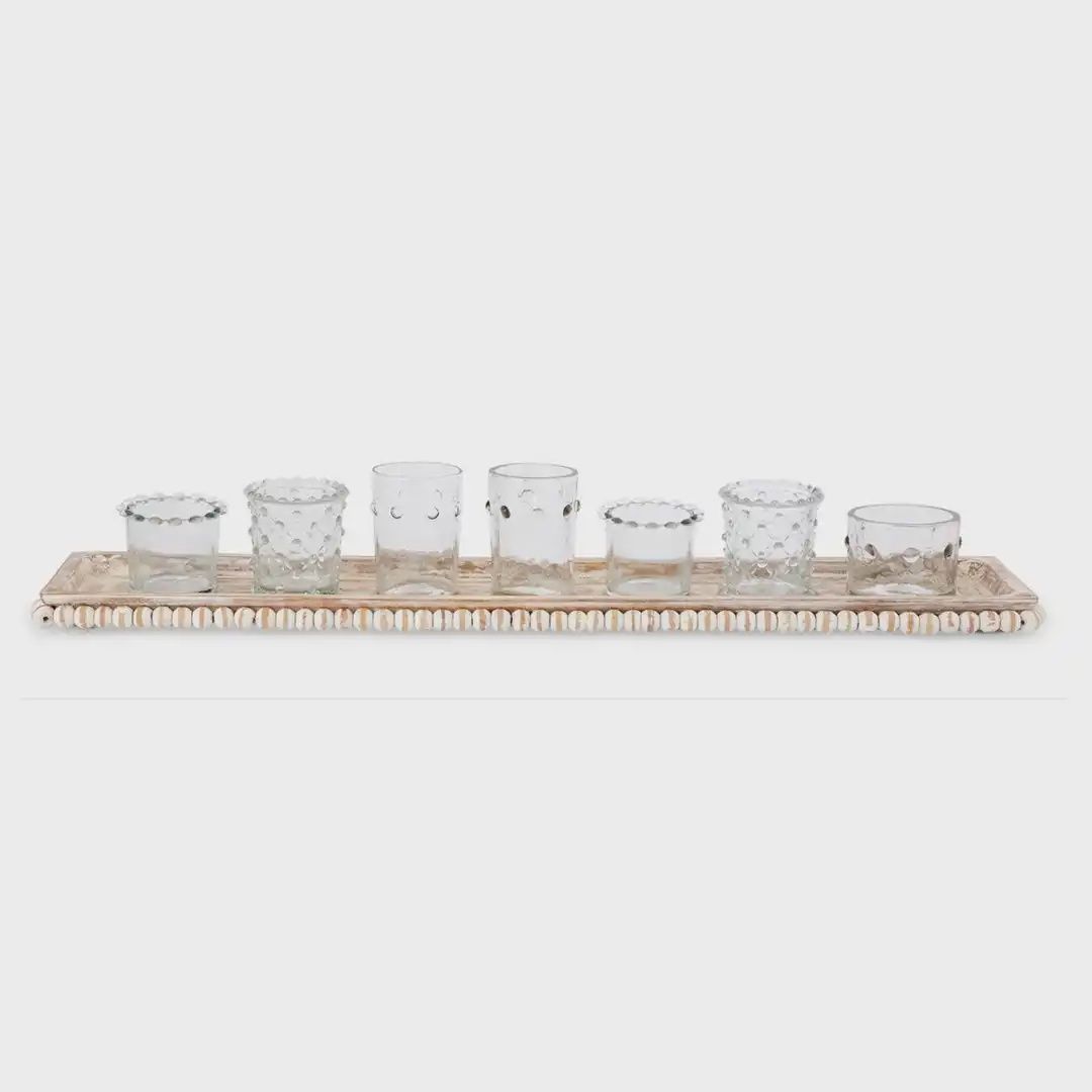 Beaded Tray &amp; Glass Votive Set