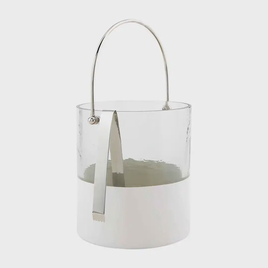 White Two-Tone Glass Ice Bucket Set