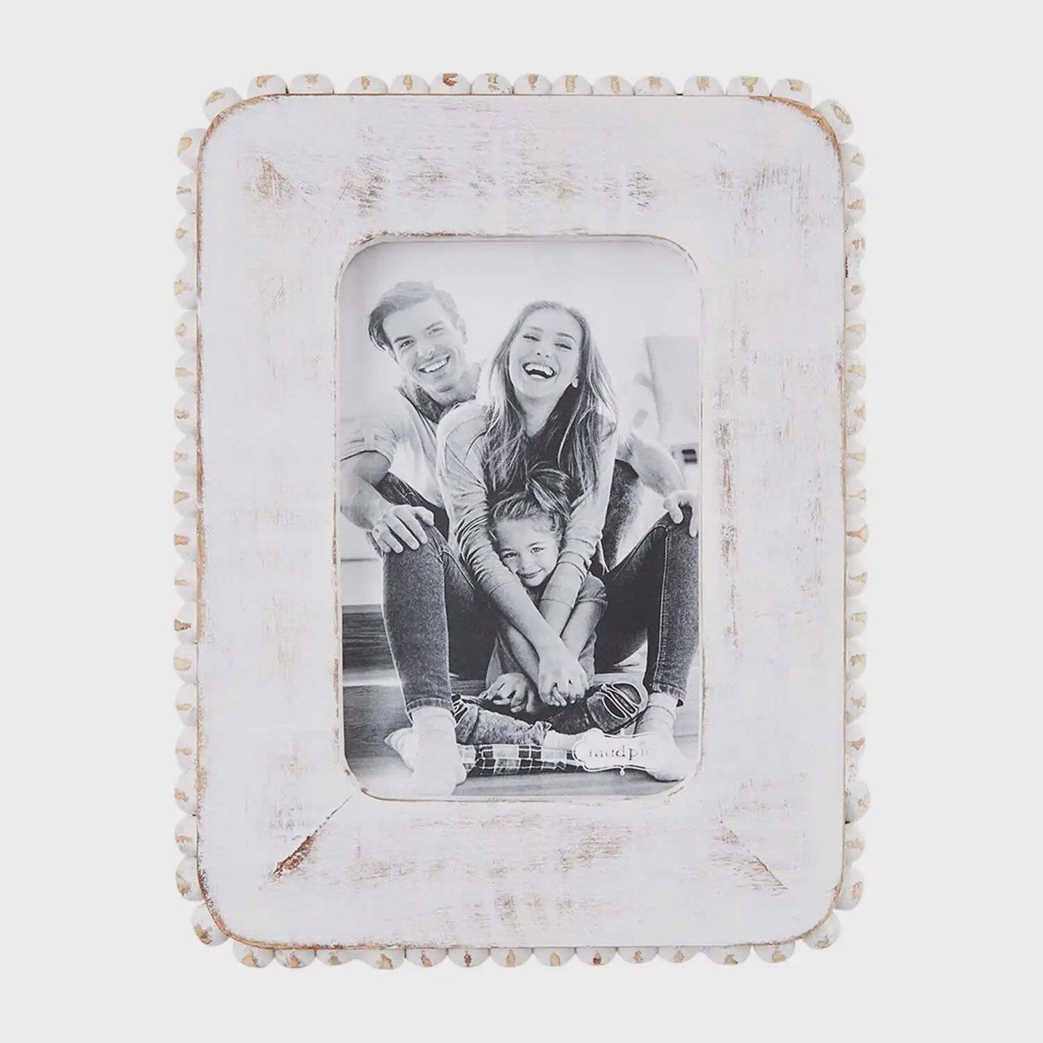 SMALL WHITE WOOD BEADED PICTURE FRAME