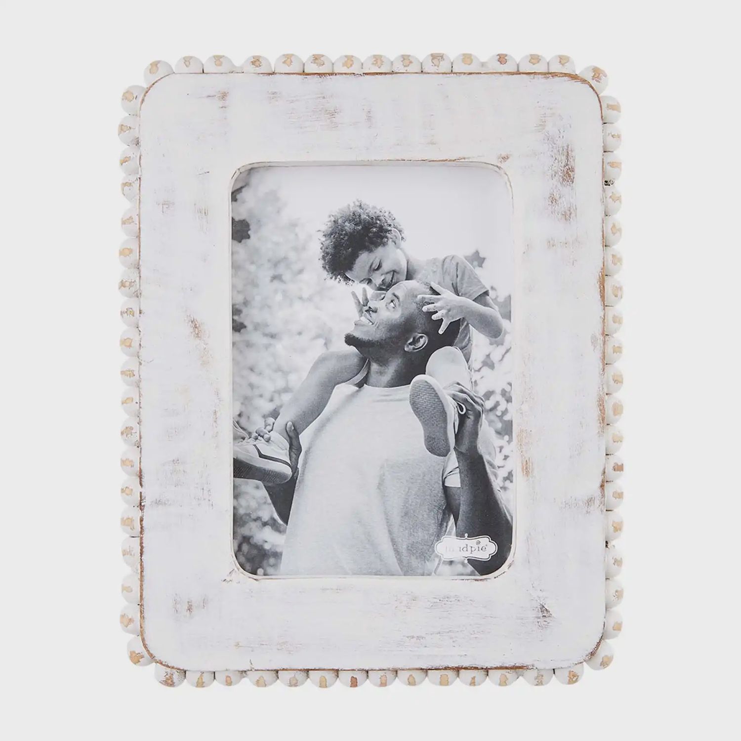 LARGE WHITE WOOD BEADED PICTURE FRAME