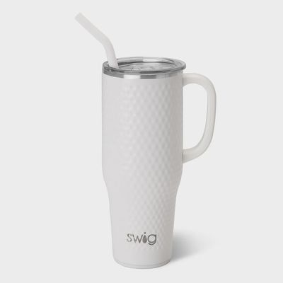 Swig Life Golf Partee Mega Mug 40oz with comfort-grip handle and flexi straw, displayed on white background