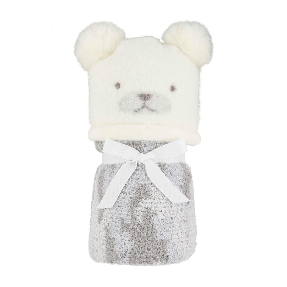 Chenille Bear Hat &amp; Blanket Set Ivory