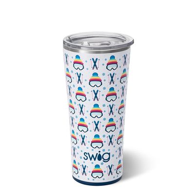 Swig Life Après Ski 22oz slim tumbler in white studio setting with insulated stainless steel construction