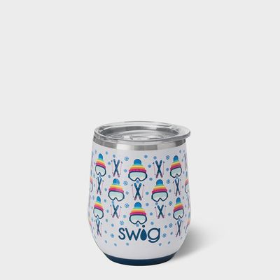 Swig Life Après Ski stemless wine cup in 12oz size, insulated tumbler with white background studio shot