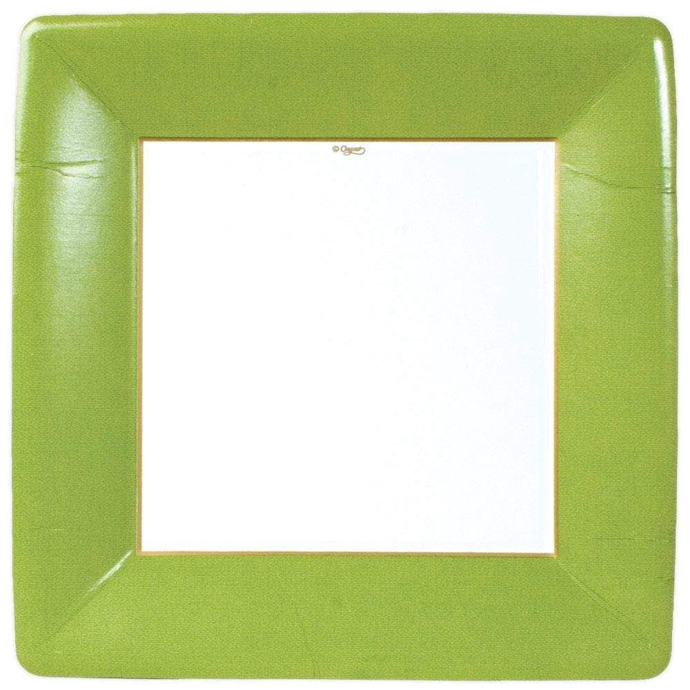 Grosgrain Square Paper Dinner Plates in Moss Green