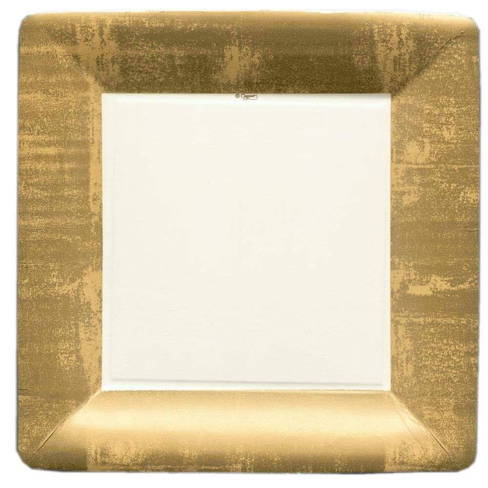 Gold Leaf Square Paper Dinner Plates in Ivory