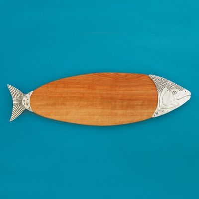 Large salmon birch wood cutting and serving board with natural grain patterns, displayed in studio lighting against a neutral background