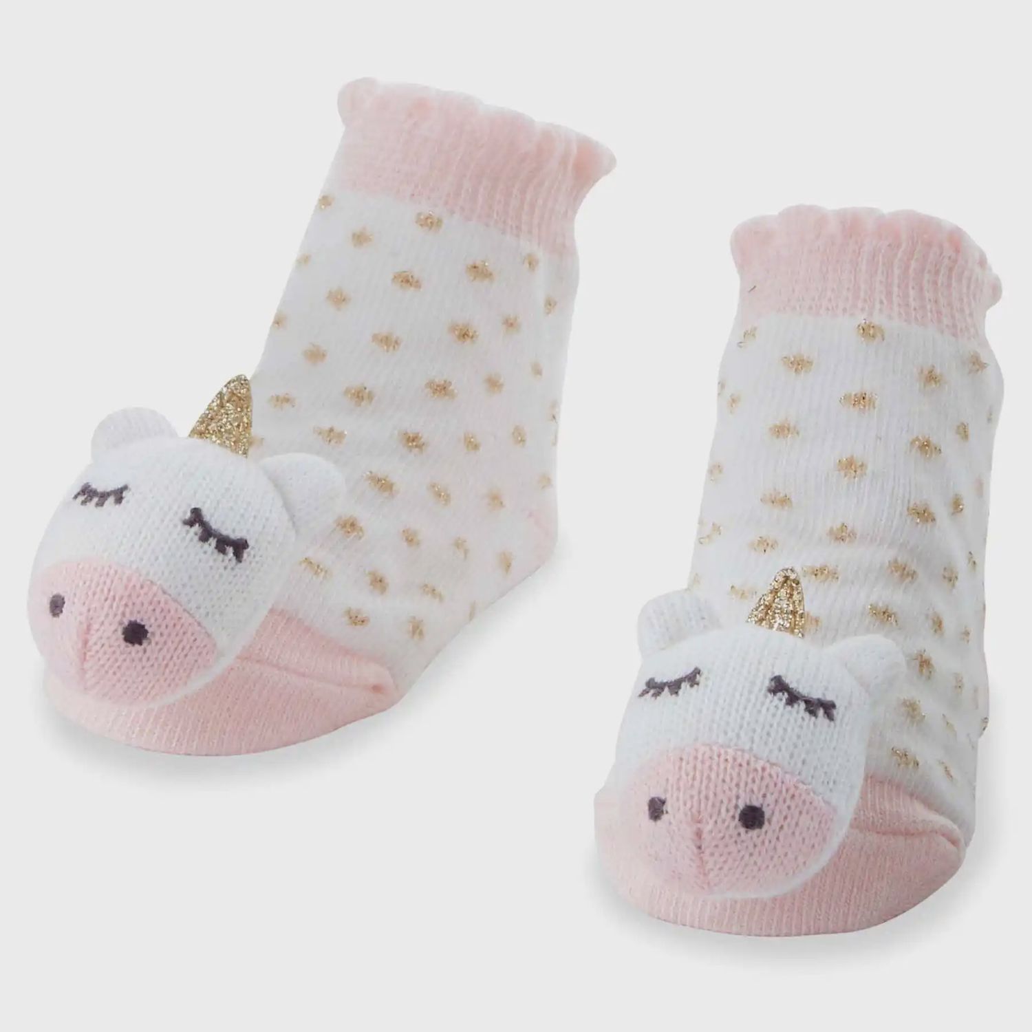 RATTLE PINK UNICORN BABY SOCKS