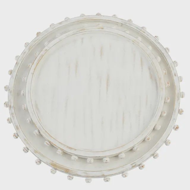Beaded Wood White-Washed Serving Tray