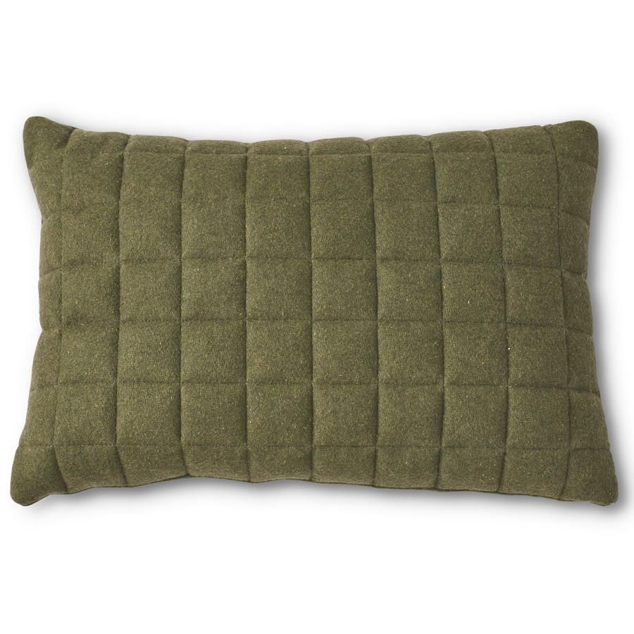 23 Inch Quilted Rectangular Olive Green Wool Pillow