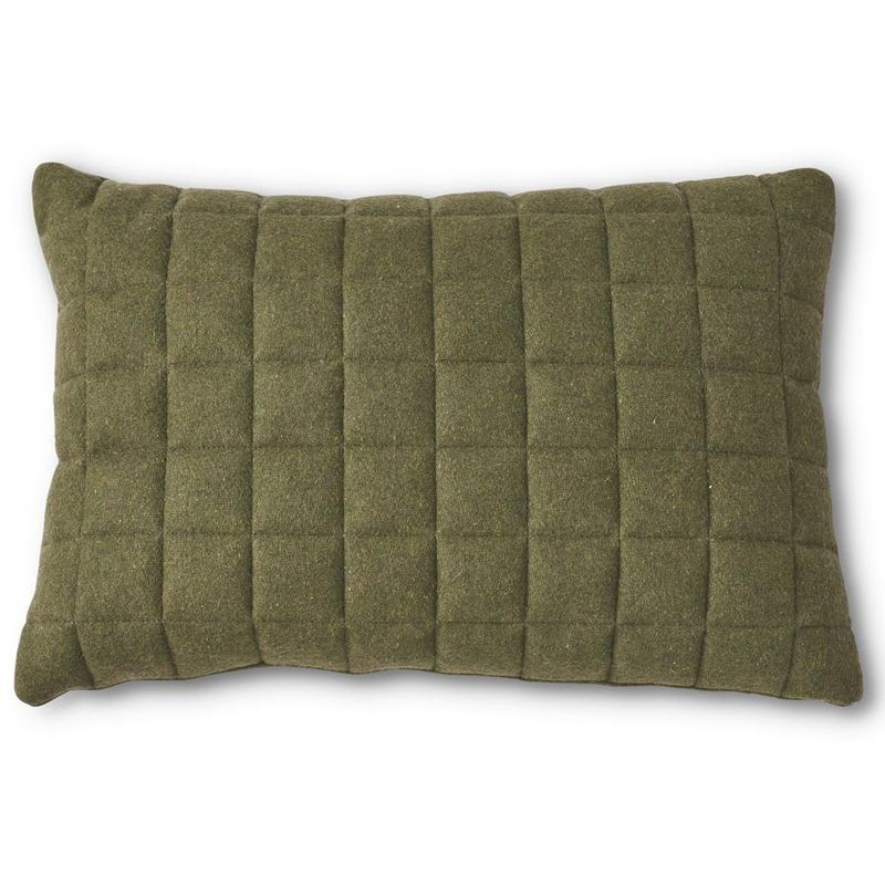 23 Inch Quilted Rectangular Olive Green Wool Pillow