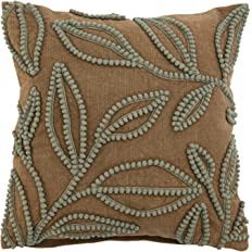 16&quot; Cotton Slub Pillow w/ Embroidered Botanical Design