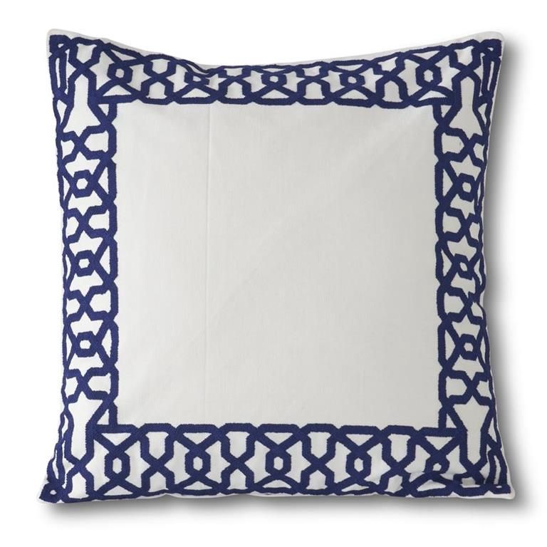 White Pillow w/Blue Applique Border