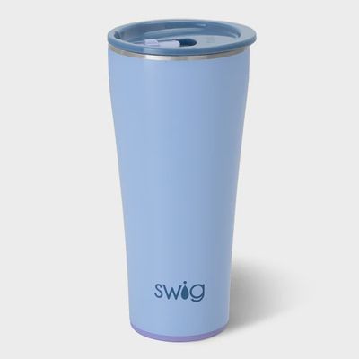 Swig Life Bay Breeze 32oz triple-insulated stainless steel tumbler with white finish isolated on white background