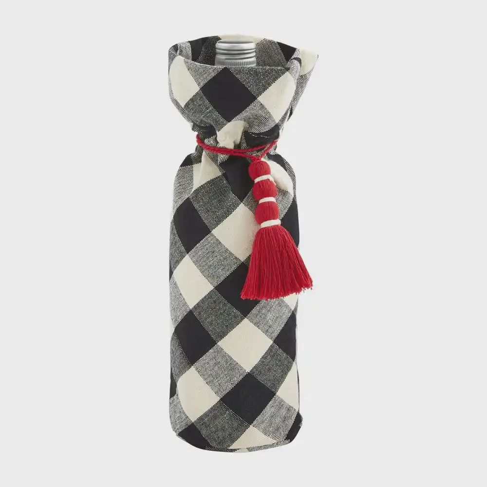 Black Check Christmas Wine Bag