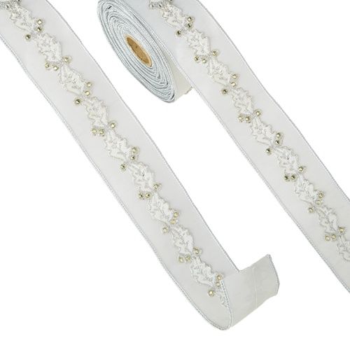 2.5&quot; x 10 yds Silver Holly Leaf Wired Ribbon
