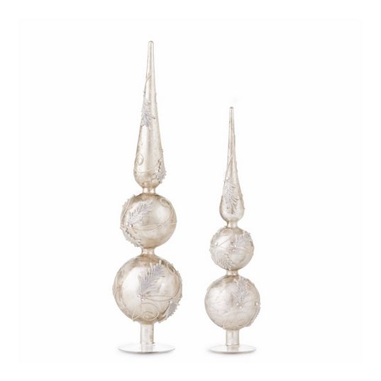 SNOW HOLLY GLASS FINIALS, SET OF 2 SILVER/WHITE