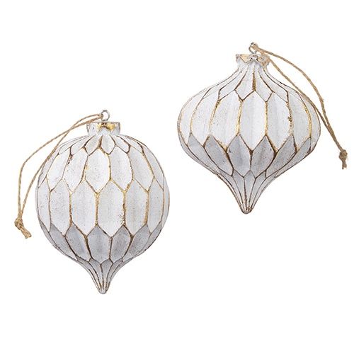 4.5&quot; WHITE AND GOLD TEXTURED FINIAL ORNAMENT