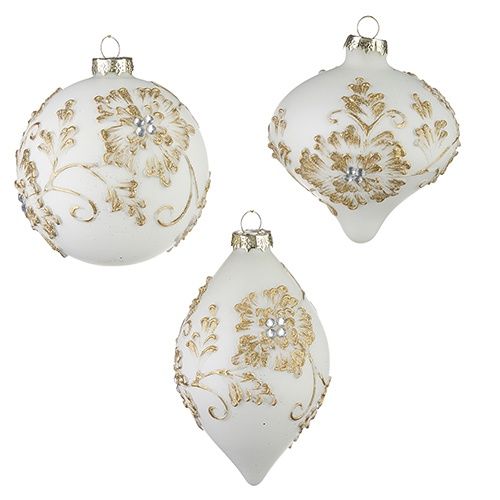 4&quot;WHITE AND GOLD FLORAL ORNAMENT
