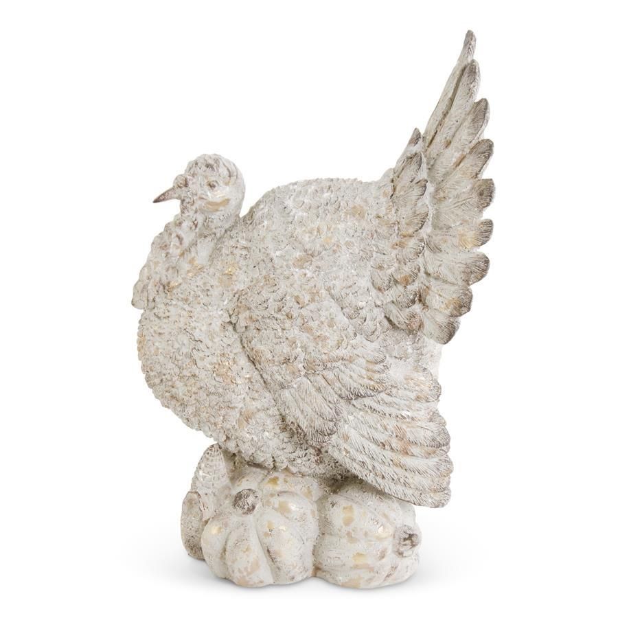 15.75 Inch Tan Distressed Resin Turkey on Pumpkins