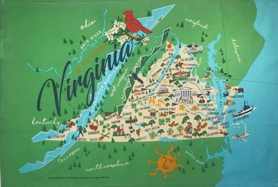 Galleyware Virginia Map Kitchen Towel displayed flat in studio lighting, showing the state outline design on woven fabric