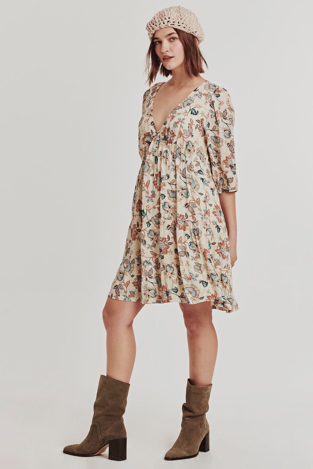 Paloma Deep V Midi Dress Neutral Bloom