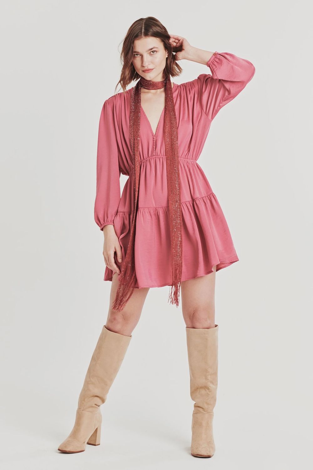 Bonie Ruched Midi Dress Dusk Pink