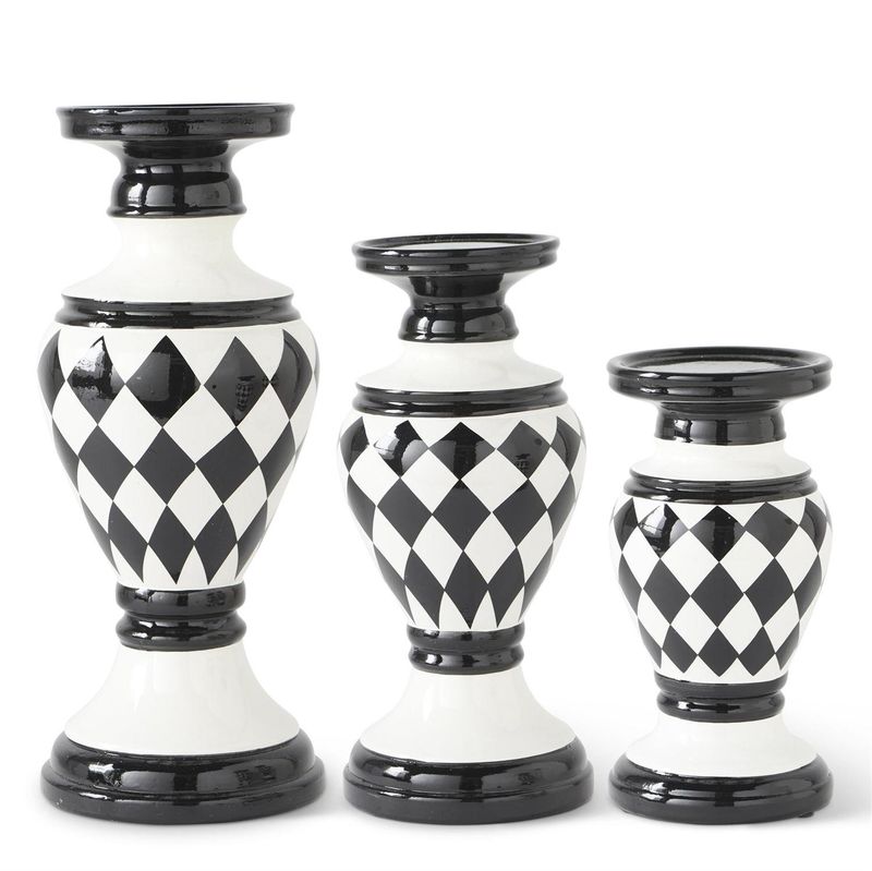 Black &amp; White Harlequin Ceramic Candleholder
