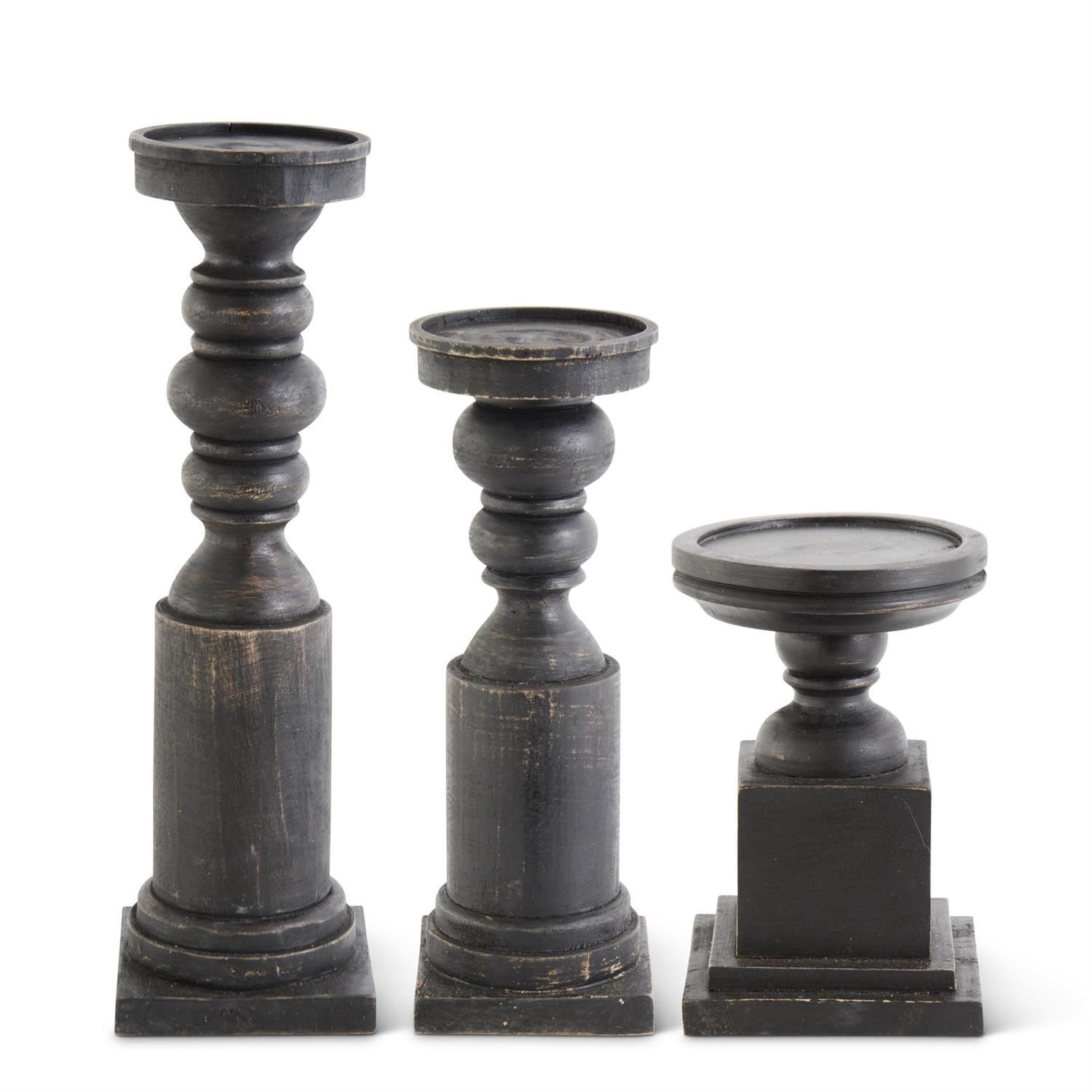 Black Wood Square Base Candleholders