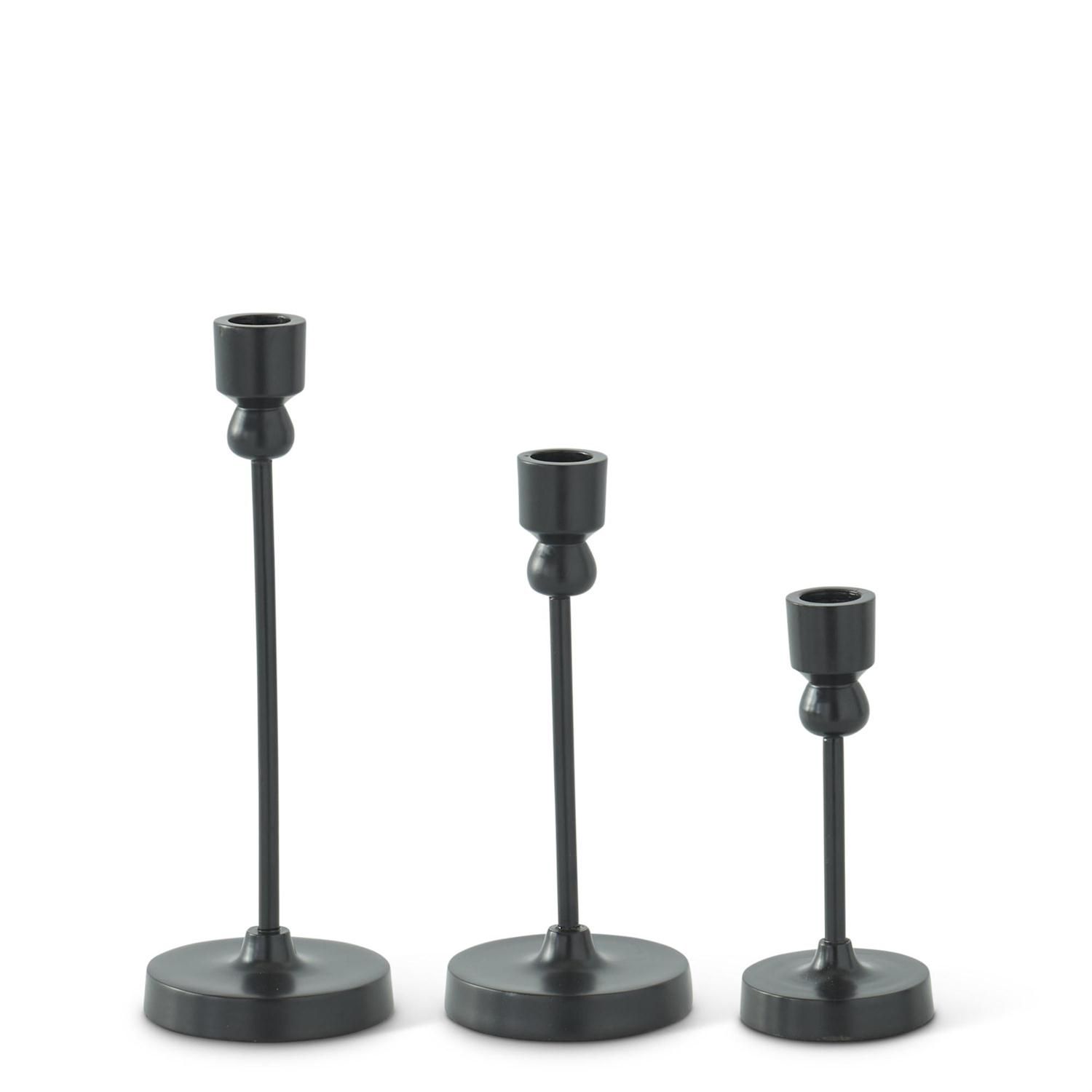 Large Slender Black Metal Taper Candleholders
