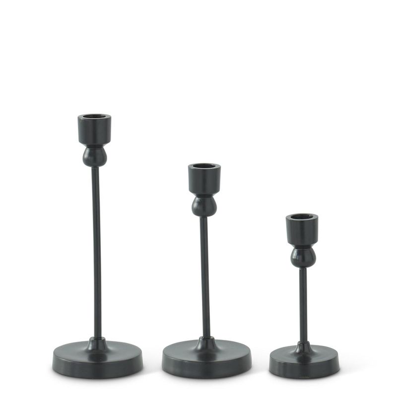 Large Slender Black Metal Taper Candleholders