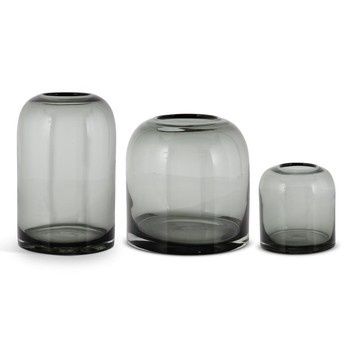 K&amp;K Interiors 5-inch gray transparent glass accent vase displayed against a neutral studio background