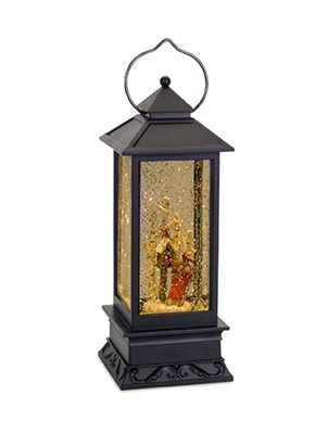 LED Lantern Snow Globe with Birdhouse and Sled