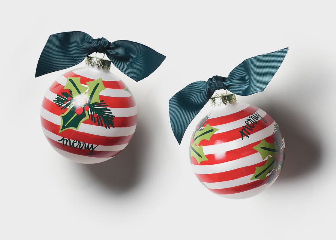 Holly Stripe Glass Ornament