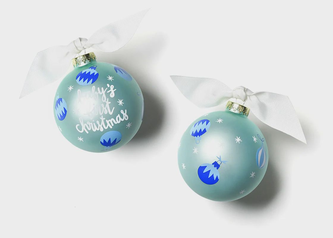 Blue Baby&#39;s First Christmas Glass Ornament