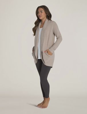 Barefoot Dreams CozyChic Lite Circle Cardigan Open-Front Taupe