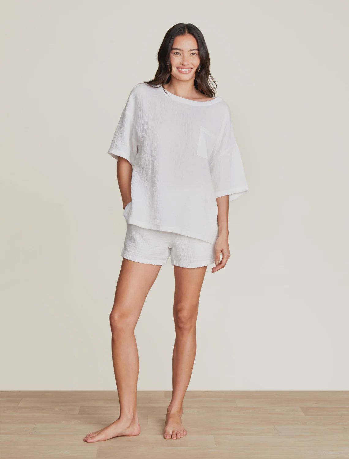 Malibu Collection® Sun Soaked Crinkle Cotton Tee &amp; Short Set - Sea Salt