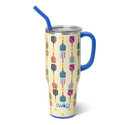 Swig Life Pickleball Mega Mug 40oz tumbler in studio lighting, cup holder friendly design isolated on white background